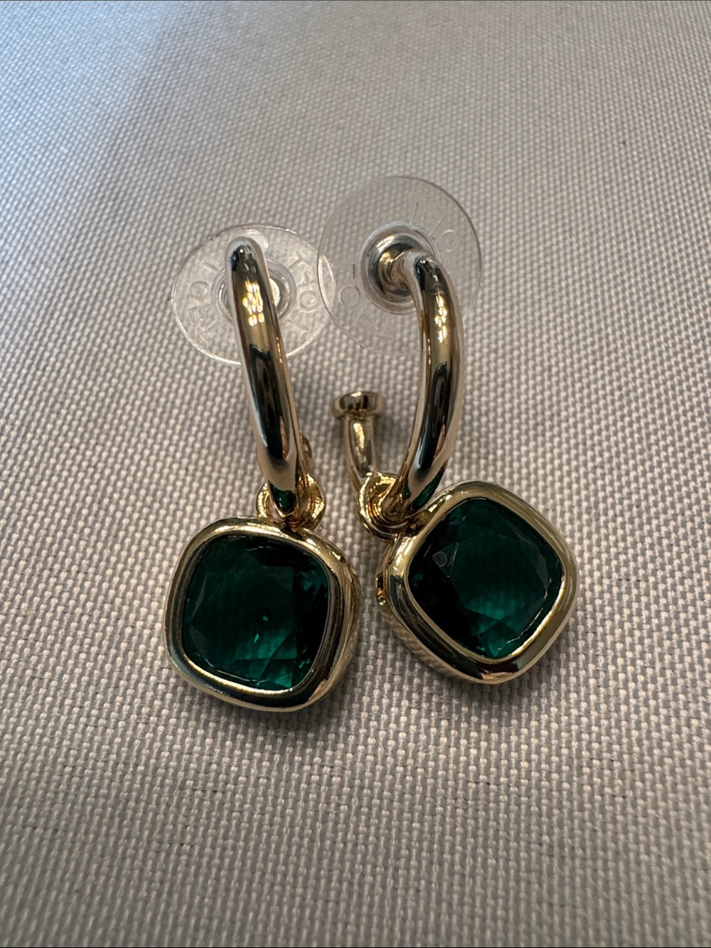 LOFT Gold Hoop Earrings with Deep Green Gemstone Drops